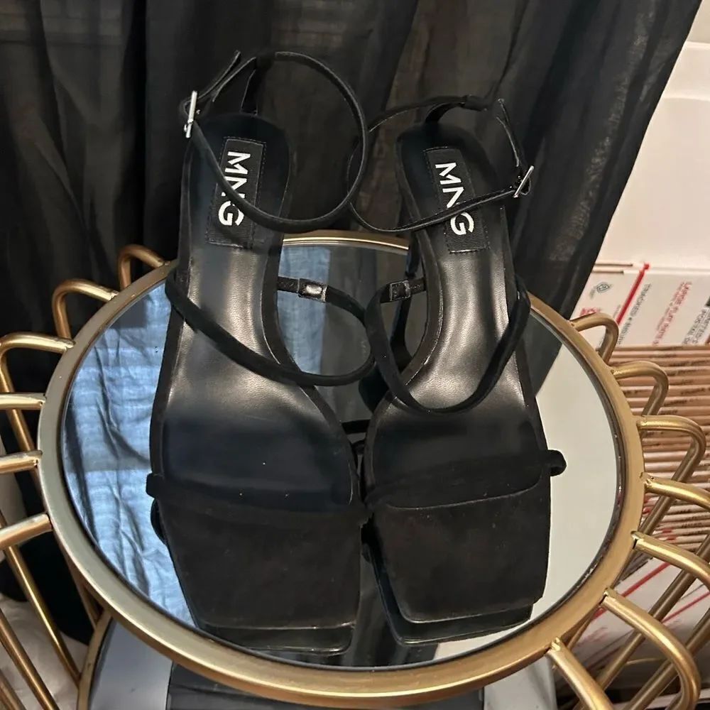 MNG Black Suede Heel Sandals NEW